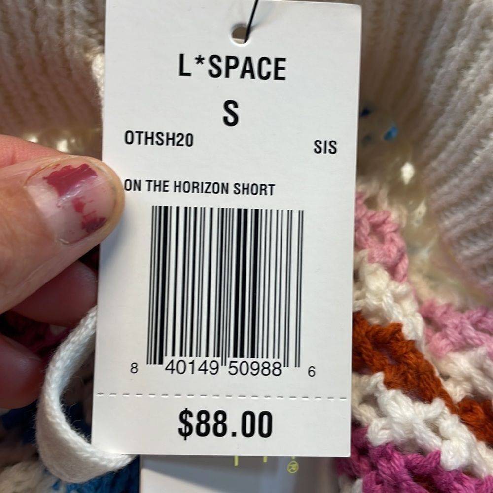 NWT L*Space woman’s white crochet red pink and blue shorts - Picture 12 of 12